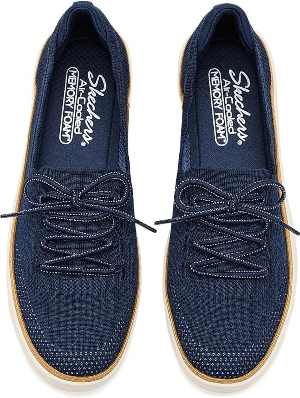Skechers Women's Navy Knit Slip-On Loafers with Tan Trim